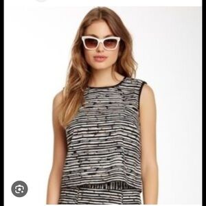 Vince Camuto Black and White Striped Sleeveless Tank Top